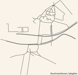 Detailed navigation black lines urban street roads map of the BRUCHMACHTERSEN QUARTER of the German regional capital city of Salzgitter, Germany on vintage beige background