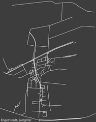 Detailed negative navigation white lines urban street roads map of the ENGELNSTEDT QUARTER of the German regional capital city of Salzgitter, Germany on dark gray background