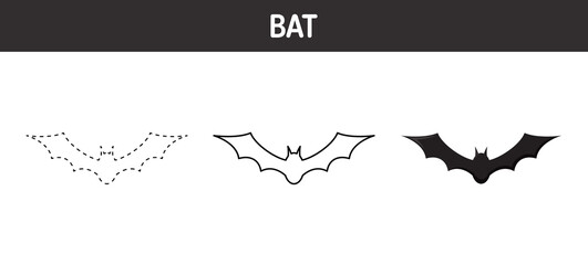 Bat tracing and coloring worksheet for kids