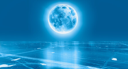 Frozen lake baikal and moon rise - Baikal Lake, Siberia "Elements of this image furnished by NASA "