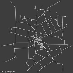 Detailed negative navigation white lines urban street roads map of the LESSE QUARTER of the German regional capital city of Salzgitter, Germany on dark gray background