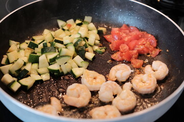 frying pan with vegetables