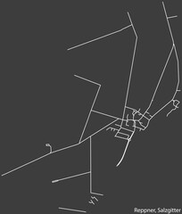 Detailed negative navigation white lines urban street roads map of the REPPNER QUARTER of the German regional capital city of Salzgitter, Germany on dark gray background