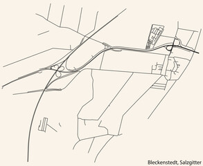 Detailed navigation black lines urban street roads map of the BLECKENSTEDT QUARTER of the German regional capital city of Salzgitter, Germany on vintage beige background
