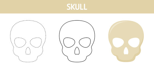 Skull tracing and coloring worksheet for kids