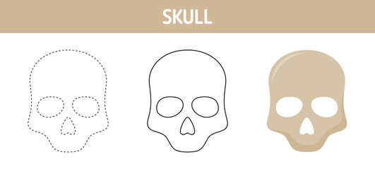 Skull tracing and coloring worksheet for kids