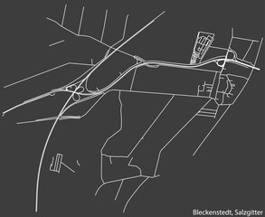 Detailed negative navigation white lines urban street roads map of the BLECKENSTEDT QUARTER of the German regional capital city of Salzgitter, Germany on dark gray background