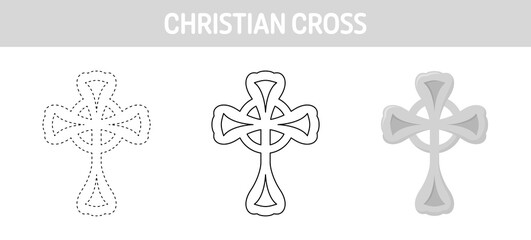Christian Cross tracing and coloring worksheet for kids