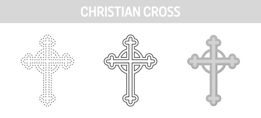 Christian Cross tracing and coloring worksheet for kids