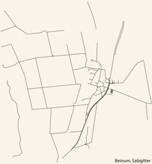 Detailed navigation black lines urban street roads map of the BEINUM QUARTER of the German regional capital city of Salzgitter, Germany on vintage beige background