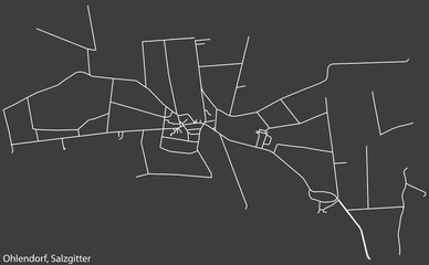 Detailed negative navigation white lines urban street roads map of the OHLENDORF QUARTER of the German regional capital city of Salzgitter, Germany on dark gray background