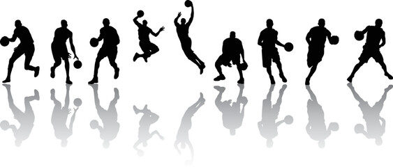 set of illustrations of a silhouette of a basketball player
