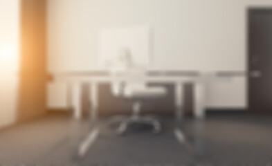 Elegant office interior. Mixed media. 3D rendering.. Sunset.. Abstract blur phototography.