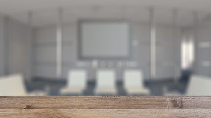 Modern meeting room. 3D rendering.. Mockup.   Empty paintings. Background with empty wooden table. Flooring.