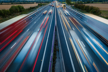 heavy traffic in blurry motion on UK motorway in England