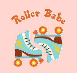 A pair of retro roller skates with lightning on the side. Vector illustration of 70s or 80s style hobby. Roller disco concept in colorful vintage style.
