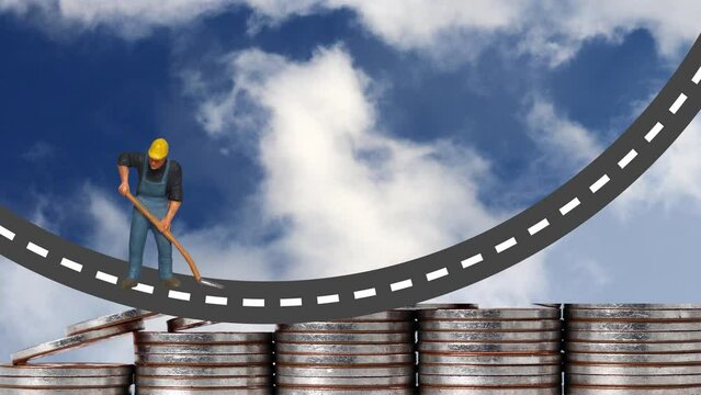 A business concept with coins and miniature people. Concept about economic difficulties.
