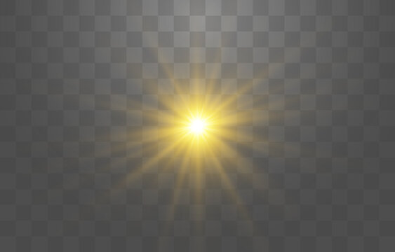 Glow light effect, Bright sun. Vector transparent sunlight, special flash  light effect. Sun or spotlight beams. Bright flash. Light PNG. Decor  element isolated on transparent background. vector de Stock | Adobe Stock