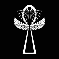 Egyptian wings and Sun ATON , Ankh Key of life symbol