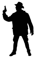 Man wearing vintage hat with gun
