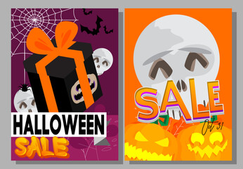 Halloween Sale posters banner template design set, special deal, holiday season offer. Vector illustration clearance, Discount Poster. Business, Store Event.