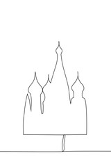 Kremlin towers silhouette - one line drawing vector. concept symbol of Moscow architecture, the capital's famous towers on red square