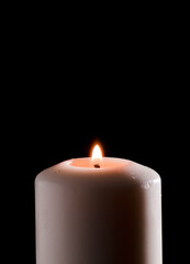Wax candle with a blue dark back flame