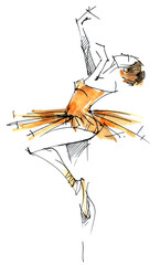 Watercolor drawing of a ballerina. Dancer Dancing girl. Dance lessons. Graceful woman