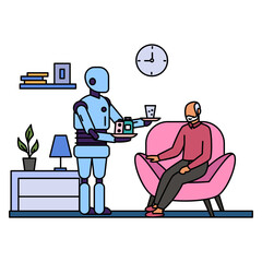 Robot is fetching food and water Concept, Physically-Assistive cobot vector color icon design, Robotic medicine symbol, Healthcare Scene Sign, Innovation Artificial Intelligence Works in Modern Clinic
