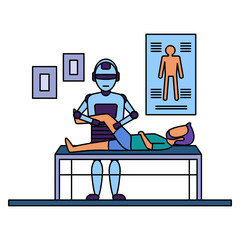 physiotherapy robot Concept, rehabilitation bot machine vector color icon design, Robotics medicine symbol, Healthcare Scene Sign, Innovation Artificial Intelligence Work in Modern Clinic stock illust