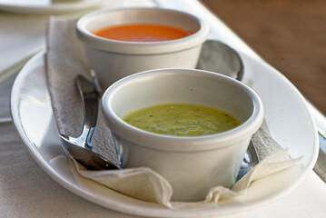 Mojo rojo and mojo verde - red and green sauces - Lanzarote Spain