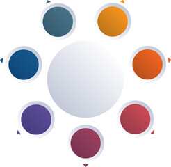 Pie chart from colorful circles, infographics for seven positions, isolated