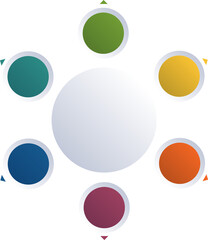 Pie chart from colorful circles, infographics for six positions, isolated