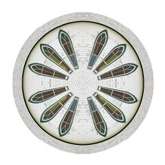 PNG file type of a round icon created from an original photo by the artist of three arched stained...