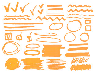 PNG transparent big bundle collection of orange highlighter spots, check marks, lines, circles and underlines	 - 538073133