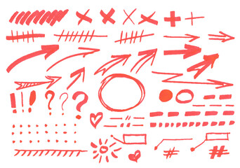 PNG transparent big bundle collection of red marker highlighter spots, marks, lines, circles, arrows and underlines	