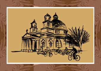 Obraz premium Art prints and wall decorations, interior elements sketch drawings of churches in the old city of Semarang, Central Java, Indonesia