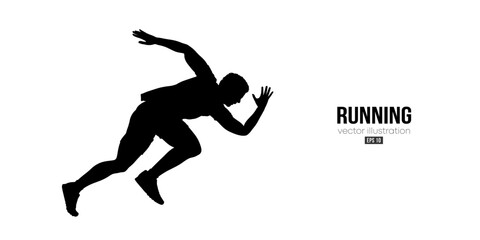 Fototapeta na wymiar Abstract silhouette of a running athlete on white background. Runner man are running sprint or marathon. Vector illustration