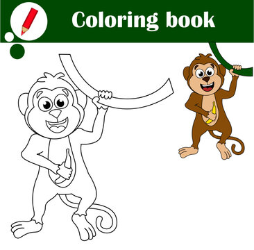 Educational game for children. Cute monkey. Coloring book