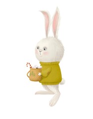 Christmas illustration with cute bunny. Funny christmas character for design, print, postcards, posters. 
Poster for children. 