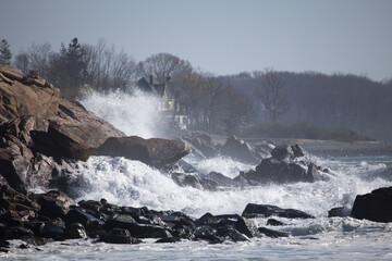 Ocean waves crashing on a rocky shore