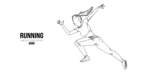 Fototapeta na wymiar Abstract silhouette of a running athlete on white background. Runner woman are running sprint or marathon. Vector illustration