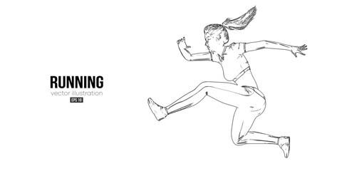 Fototapeta na wymiar Abstract silhouette of a running athlete on white background. Runner woman are running sprint or marathon. Vector illustration