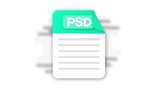 PSD file icon. Flat design graphic. Animation PSD icon. Motion design isolated on white background