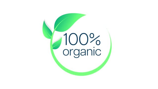 100 percent organic animation icon circle badge sign. Non Genetically modified organism emblem sticker. Organic food stamp