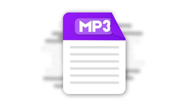 MP3 file icon. Flat design graphic. Animation MP3 icon. Motion design isolated on white background