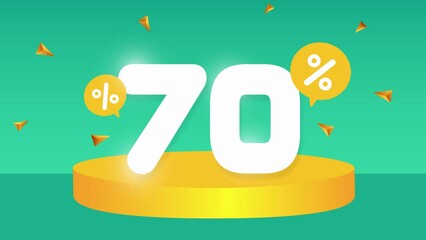 70 percent Off. Discount creative composition. 3d sale symbol with decorative objects, podium. Sale banner and poster
