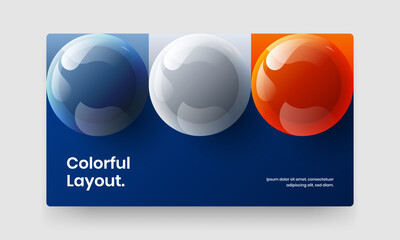 Isolated brochure vector design illustration. Bright 3D spheres site template.