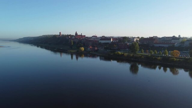 View of the city of Grudziadz from the Vistula River, Poland.