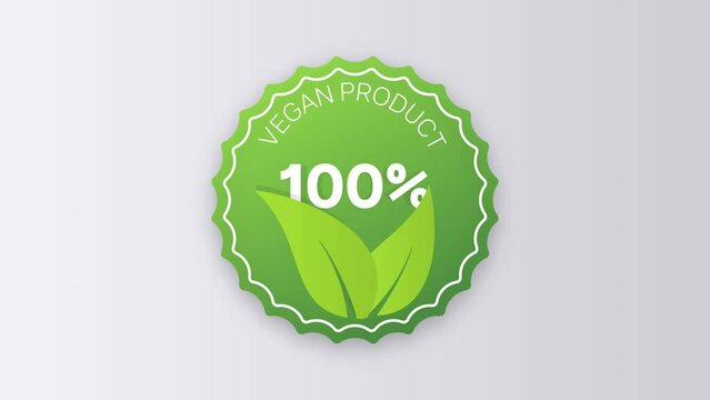 Vegan product animation icon circle badge sign. Non Genetically modified organism emblem sticker. Organic food stamp
